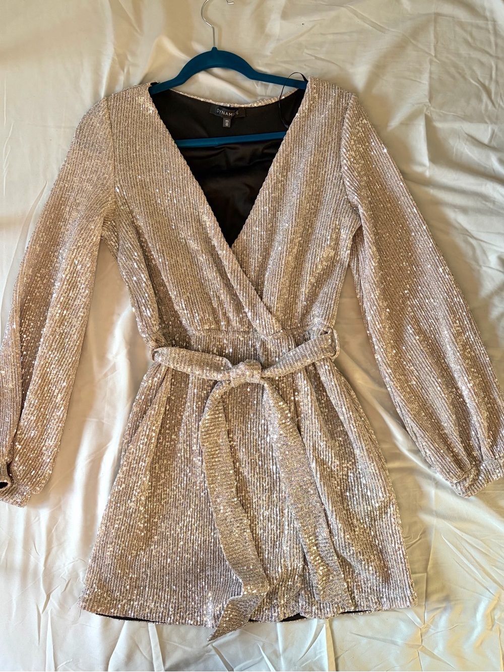 Dynamite Silver Sequin Belted Mini Dress